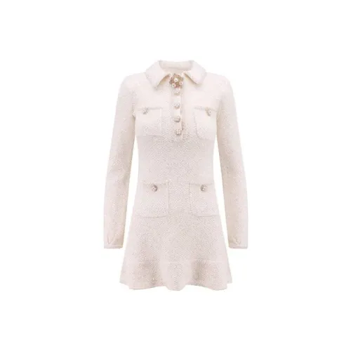 Self Портрет Длинный С рукавами Платье Женское Белое