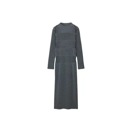 COS Длинное платье с длинными рукавами женское синее