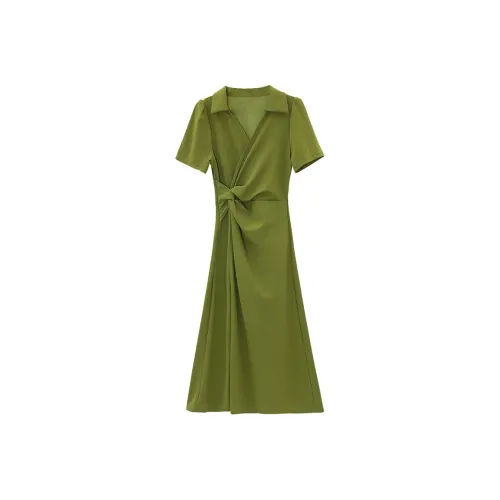 ONE PASS STUDIO Короткий рукав Платье Женское Зеленое