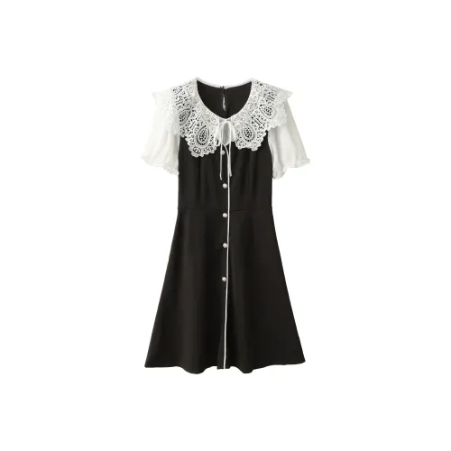 Huagaa Короткий рукав Платье Женское Черное