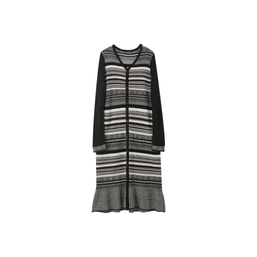 3COLOUR Длинный рукав Платье Женское Черное Белое Геометрический