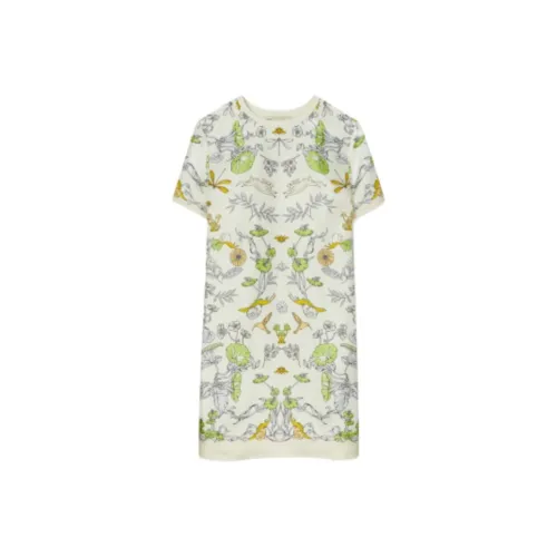 TORY BURCH Короткое платье с короткими рукавами женское бежевый клетка полевой зеленый