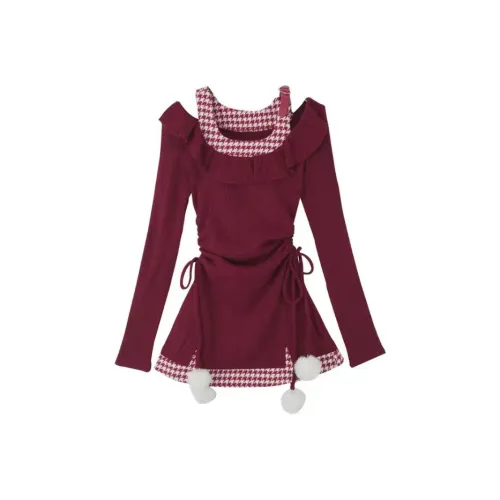 Lookinto Длинное платье с длинными рукавами женское красное