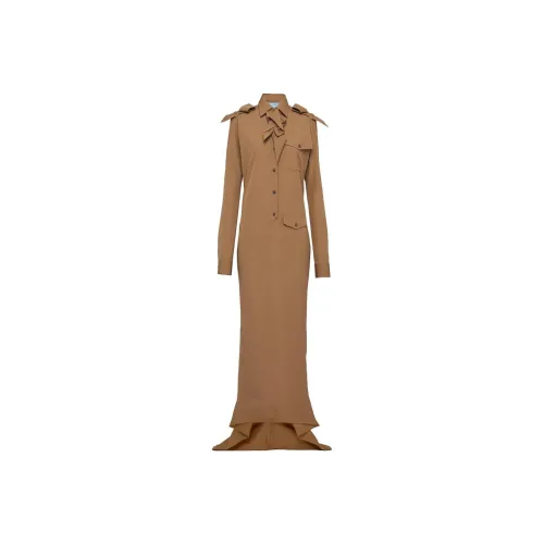 PRADA FW23 Длинное платье с длинным рукавом женское бежевый