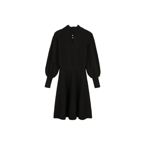 Migu Длинное платье с длинными рукавами женское черное