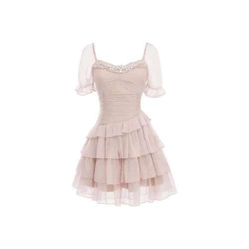 Blovelan Короткий рукав Платье Женское Сияющий Блестящий Розовый