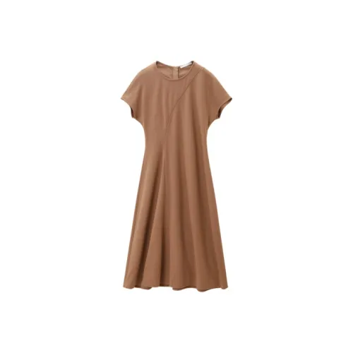 OVV Верблюжий Однотонный A3 Женские Длинные Платья с Рукавами