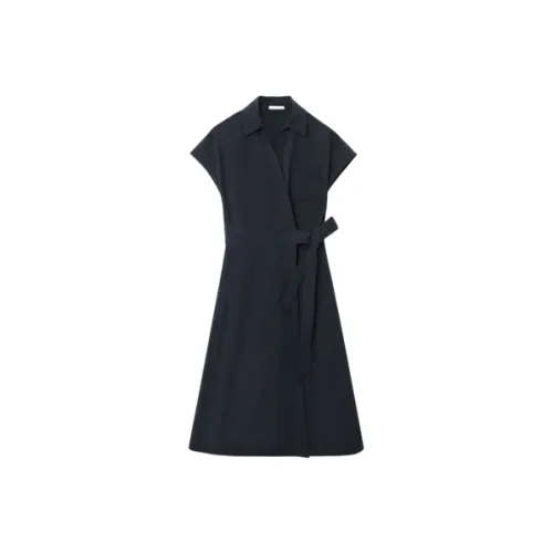 OVV Темно-синий Однотонный 08 Женские Короткие Платья с Рукавами