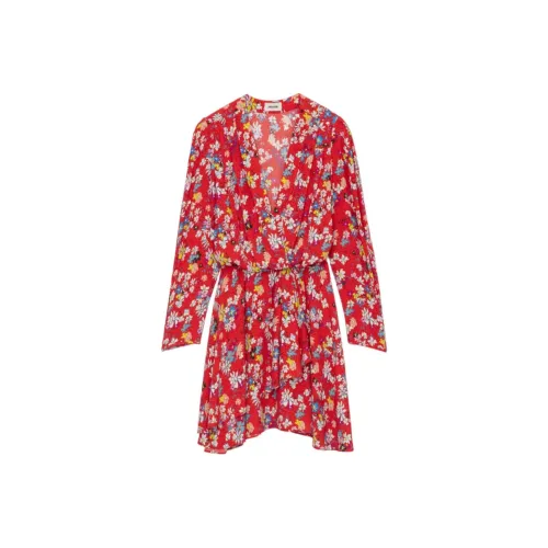 Zadig Voltaire Длинное платье с длинными рукавами женское красное