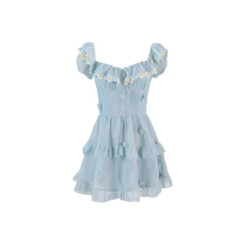 ABBY GODDESS Короткое платье с короткими рукавами женское небесно-голубой