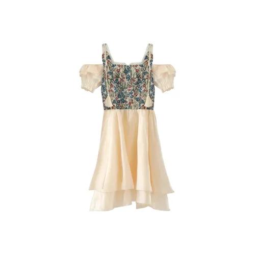 ONE PASS STUDIO Короткий рукав Платье Женское Абрикосовое