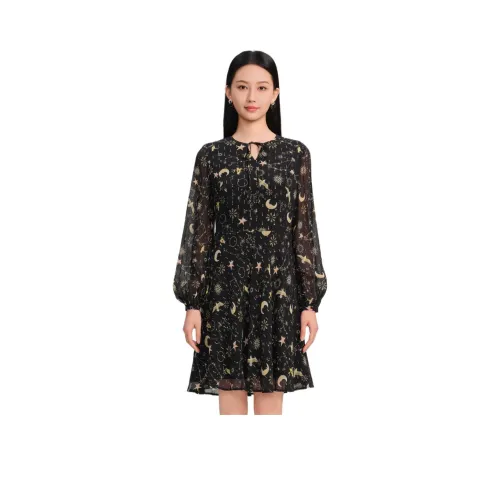 Blood Glitter Длинное платье с длинными рукавами женское черный цветок