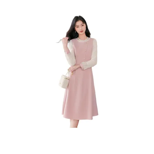 Like The Age Of Water Длинное Платье с Длинными Рукавами Женское Розовое