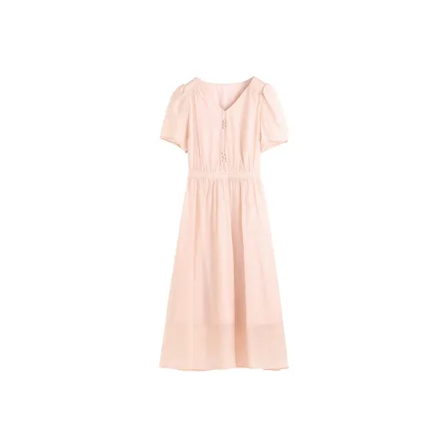 Hang Yi Court Короткий рукав Платье Женское Розовое