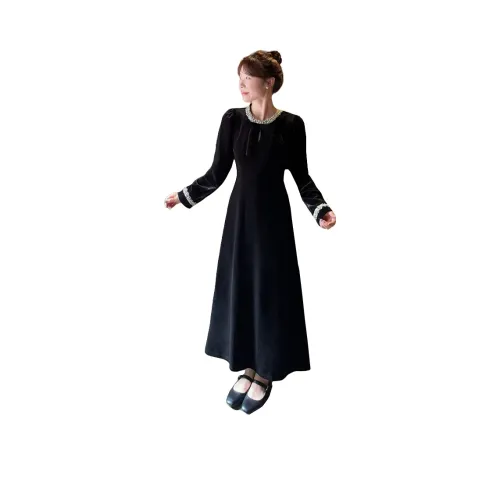 TUSHIFEI Длинное платье с длинным рукавом женское черное