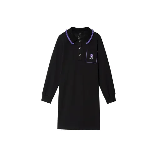 OUNIXUE Черное Женское Длинное Платье с Рукавами