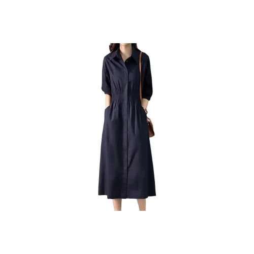 Mapping Короткий рукав Платье Женское Темно-синий