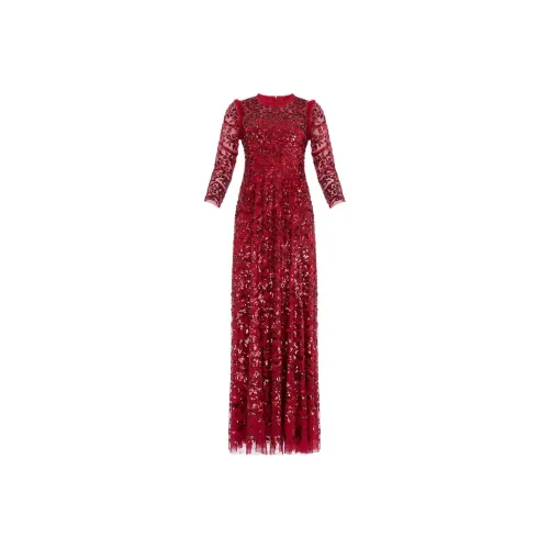 NEEDLE & THREAD Red Женские Длинные Платья с Рукавами