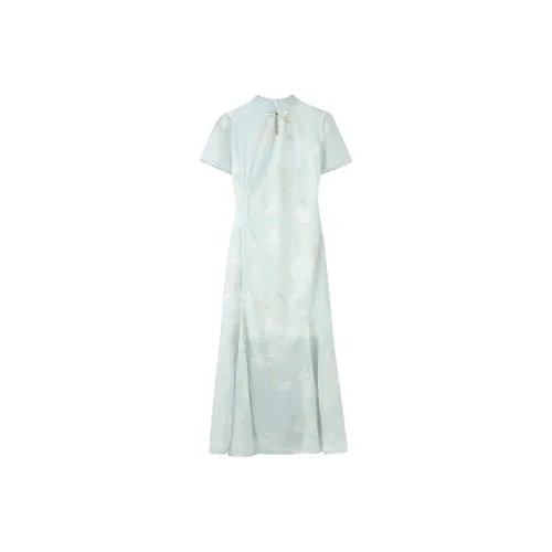 Frustration Garden Короткий рукав Платье Женское Циан