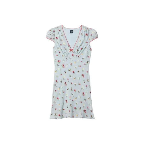 GAP DOEN Collaboration Series Dublin Синий Принт Женские Короткие Платья с Рукавами