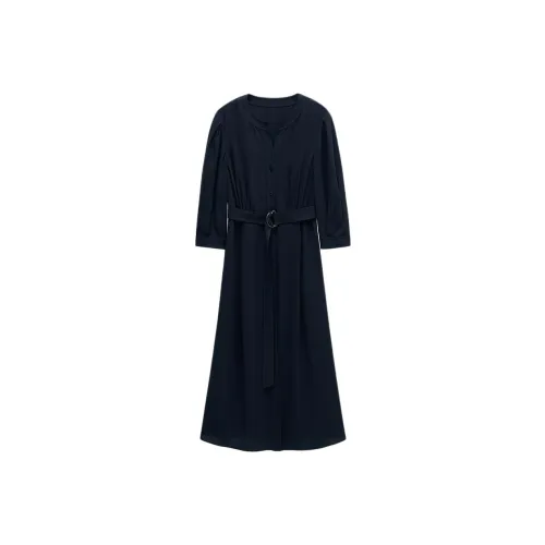 COVERINS Длинное платье с длинными рукавами женское темно-синий