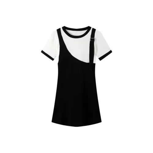 ZCDECO Короткий рукав Платье Женское Черное Белое