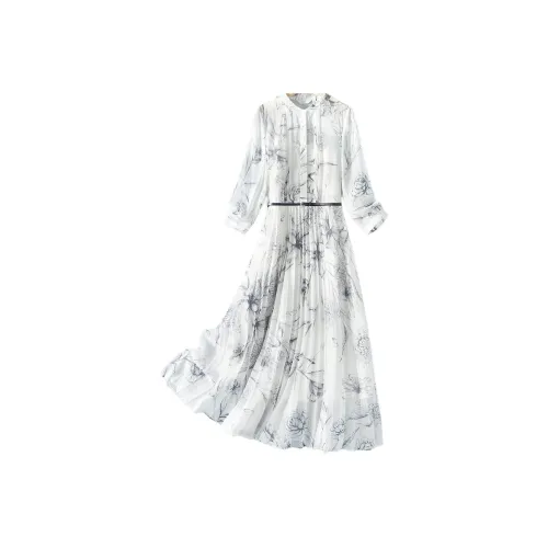 IHIMI Длинное платье с длинными рукавами женское цветочный синий