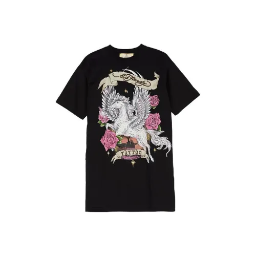Ed Hardy Черное Женское Короткое Платье с Рукавами