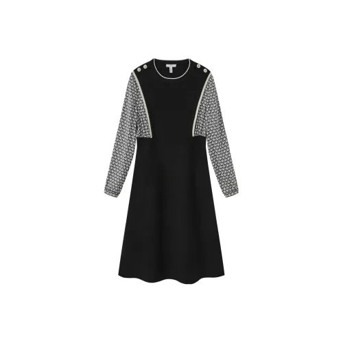 FINITY Черное Женское Длинное Платье с Рукавами