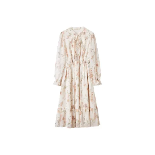 XIANGYING Длинное платье с длинными рукавами женское бежевый