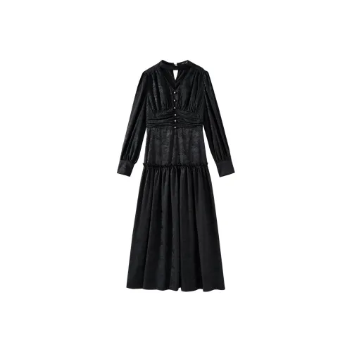 OUNIXUE Длинное платье с длинным рукавом женское черное