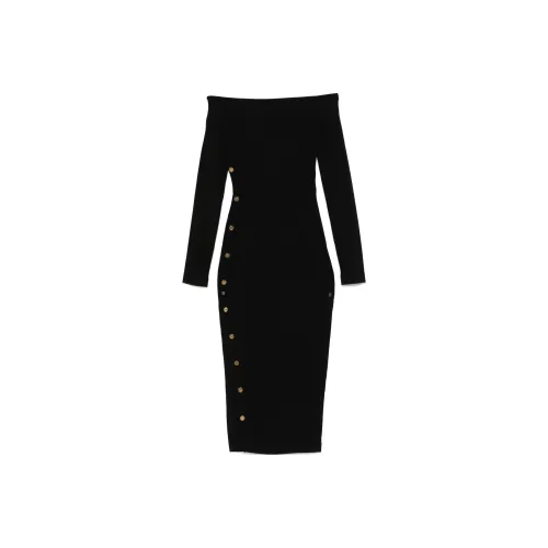 Elisabetta Franchi SS24 Длинное платье с длинными рукавами женское черное