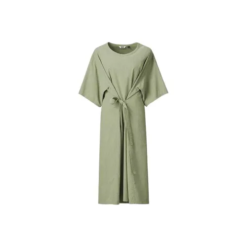 UNIQLO Короткий рукав Платье Женское Зеленое