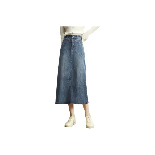 HIPPIEMISS Denim Long Skirt Women's Blue