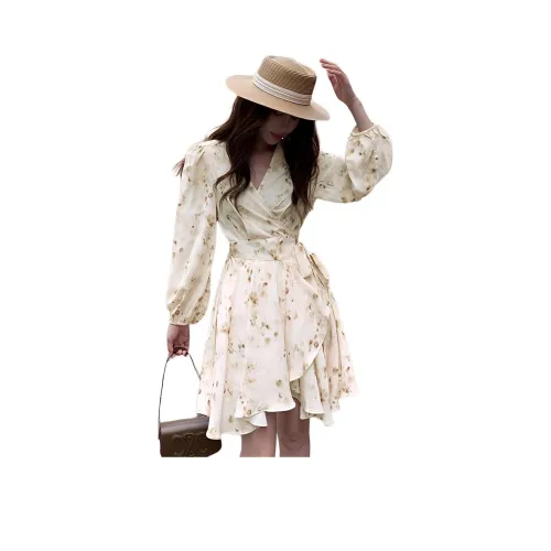 NANING9 Длинное платье с длинным рукавом женское розовое