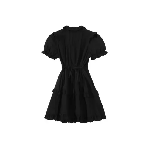 Lookinto Короткий рукав Платье Женское Черное