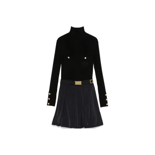 Elisabetta Franchi Длинное платье с длинными рукавами женское черное