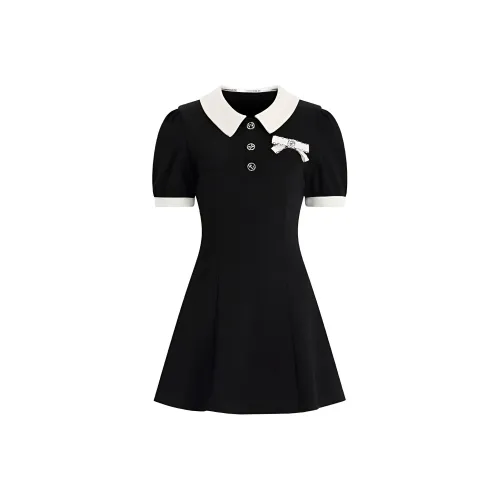 KEAB Короткий рукав Платье Женское Черное