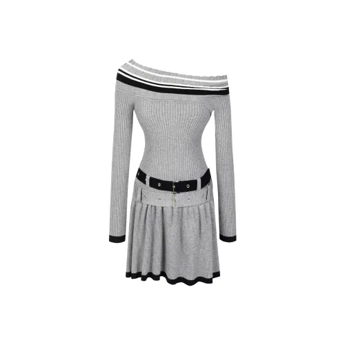 UPNANAWANG Серый Женские Длинные Платья с Рукавами