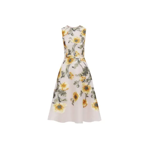 Oscar De La Renta SS24 Без рукавов Платье Женское Бежевое