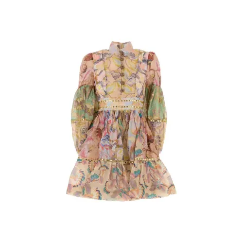 Zimmermann Длинное платье с длинными рукавами женское розовое