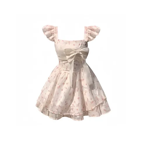 WOVLAS Короткий рукав платье женское Little с цветочным принтом и эффектом флаттер