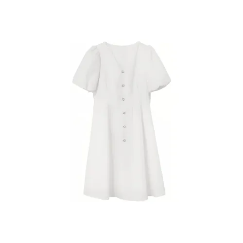 GOELIA Короткий рукав Платье Женское Белое