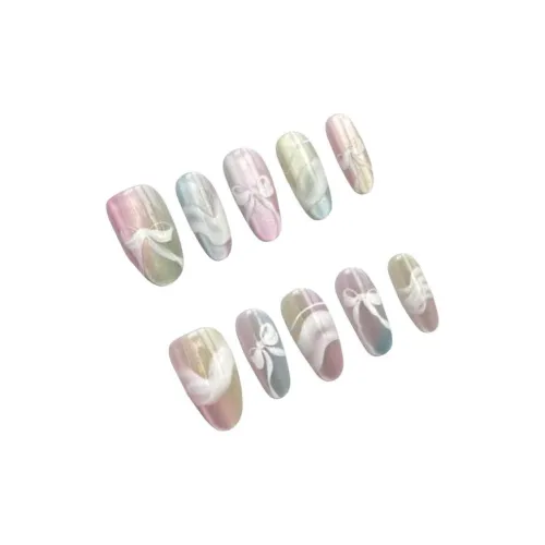 JIXUAN Премиум Ручной Гальванизированный Little bulb False Nail Средний LADDER Розовый Меланж Смузи Кошачий глаз