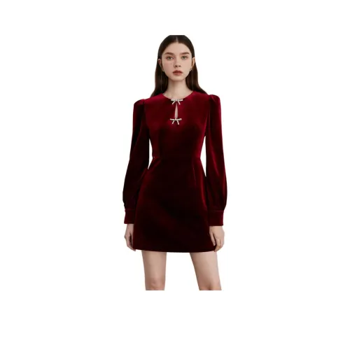 DPLAY Длинное платье с длинными рукавами женское Анкора красный