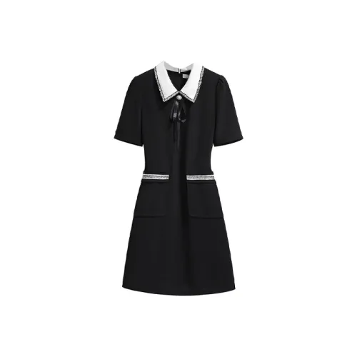 Silky Queen Короткий рукав Платье Женское Черное