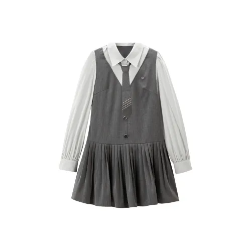 LEDIN Длинный Платье с Длинными Рукавами Женское Серебристое Свеча Серый