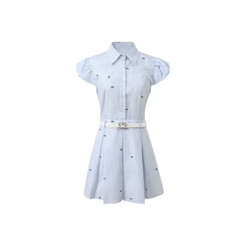 HUINIAN Короткий рукав Платье Женское Синие в полоску