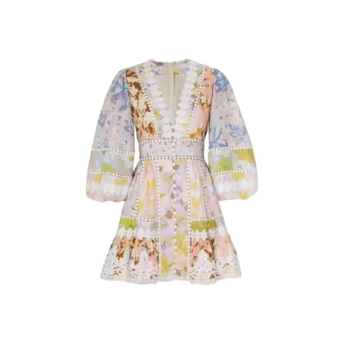 Zimmermann Многоцветные Женские Короткие Платья с Рукавами