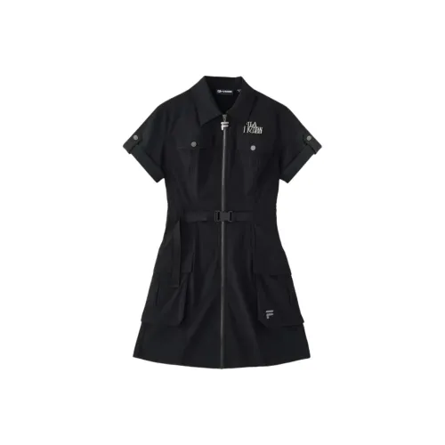 FILA FUSION Chinese Olympic Skateboarding Series Короткий рукав платье женское глубокий черный